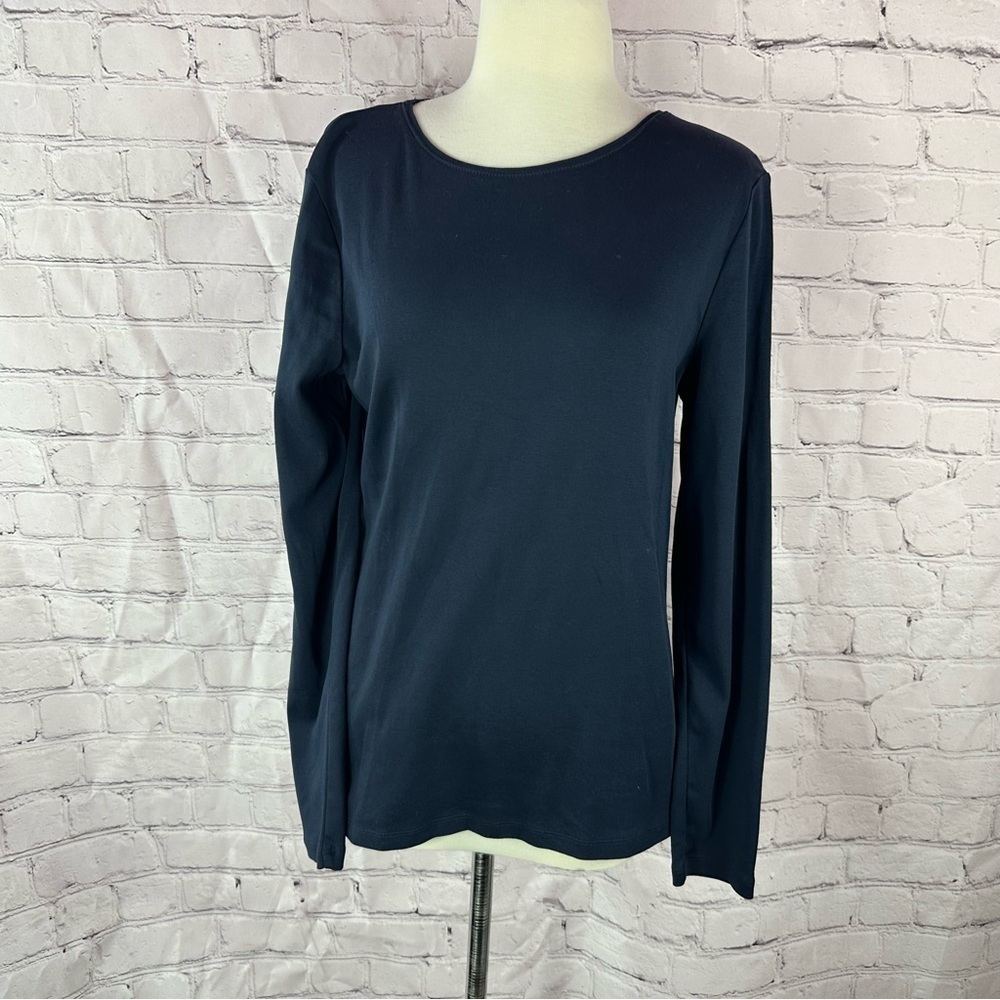 Talbots Navy Blue Long Sleeve basic cotton tee layering Top womens L minimalist